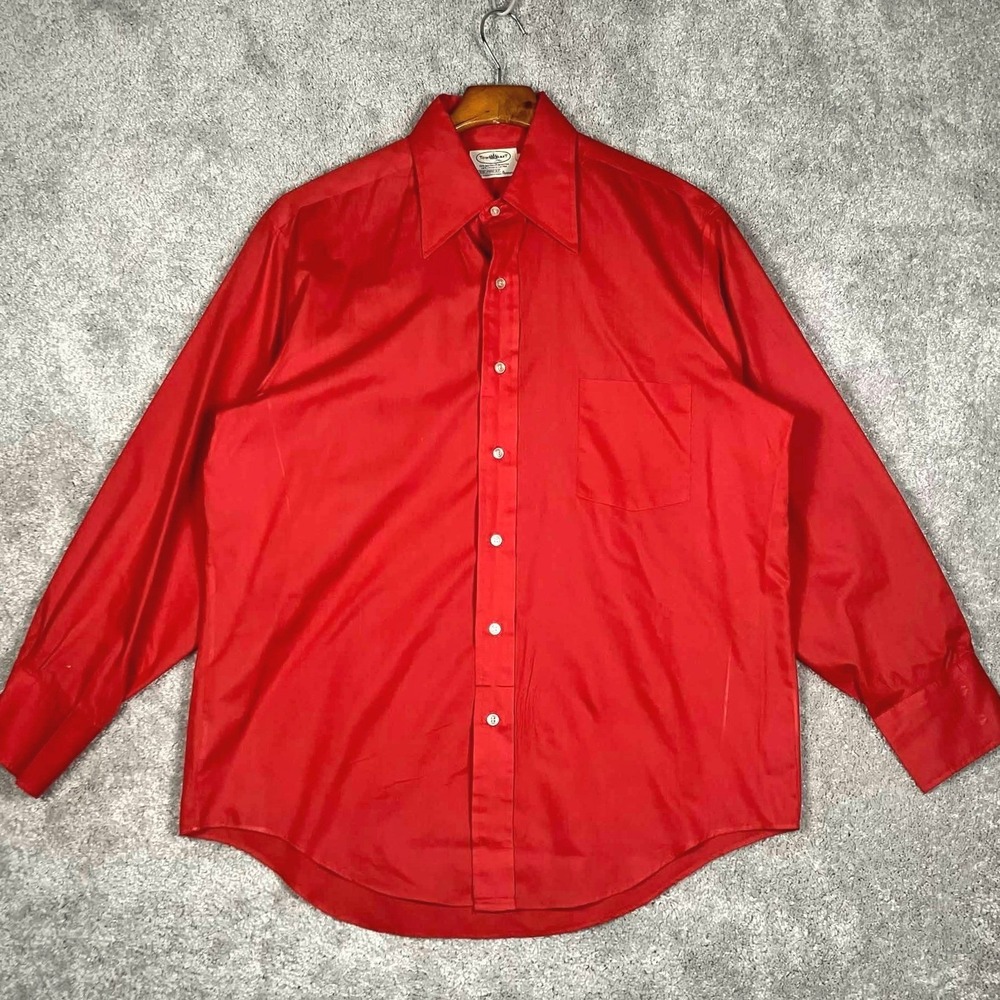 Vintage 60s Penneys Towncraft Shirt Mens Fits Medium 23x28 Red Button Pennprest